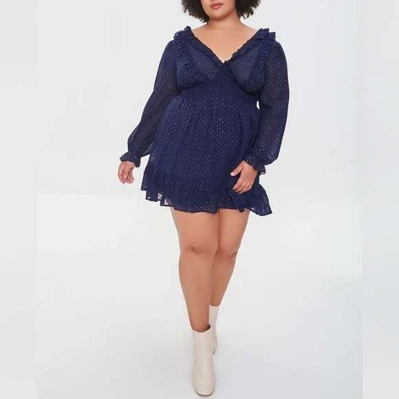 Forever 21+ Blue Polka Dot mini dress size 0X